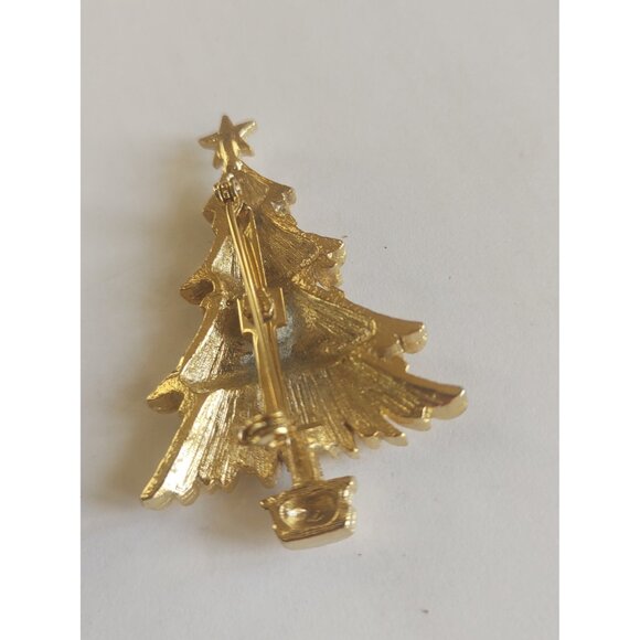 Christmas Tree Brooches (lot of three) Rhinestone, Faux Pearl & Enamel - Picture 9 of 15